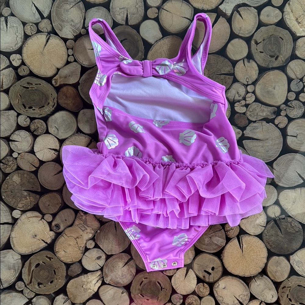 Cat & Jack Purple Ruffled Shell Print Swimsuit. 4T - Picture 3 of 3